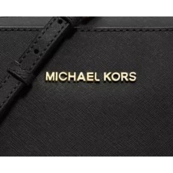 MICHAEL KORS Leather Jet Set East West Crossbody Bag With Chain Strap Black/Gold - Picture 13 of 13